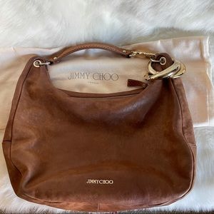 Jimmy Choo solar leather shoulder bag in tan brown.